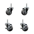 Service Caster 3 Inch Thermoplastic  Rubber Wheel Swivel 58 Inch Threaded Stem Caster Set 2 Brakes SCC SCC-TS20S314-TPRB-58212-2-TLB-2